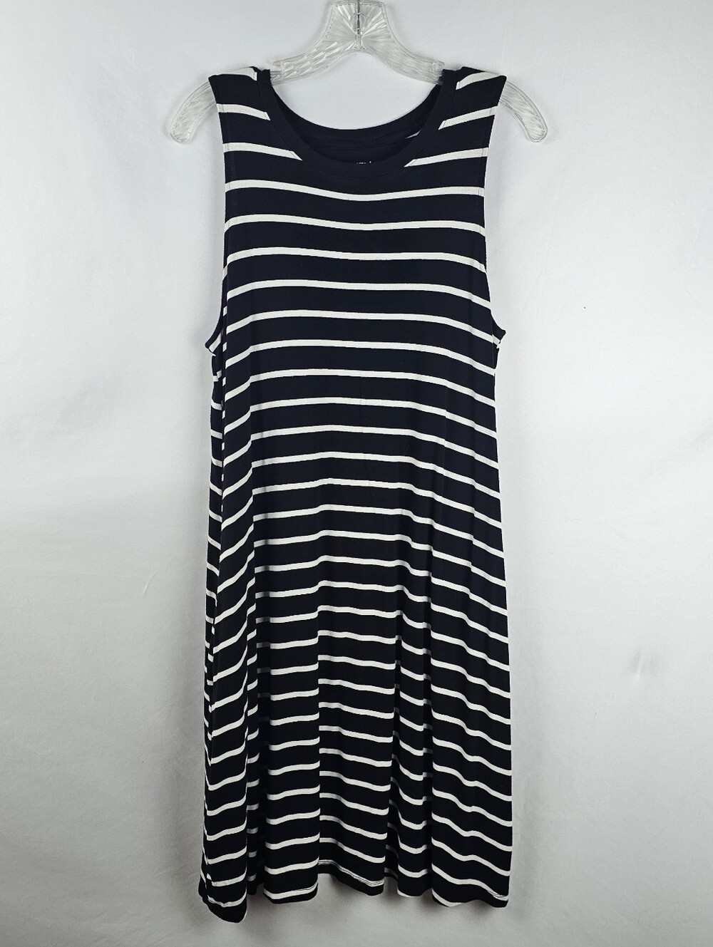 Nautical Coastal Striped Knit Swing Dress Women's Lg Rayon Beach Resort Wear